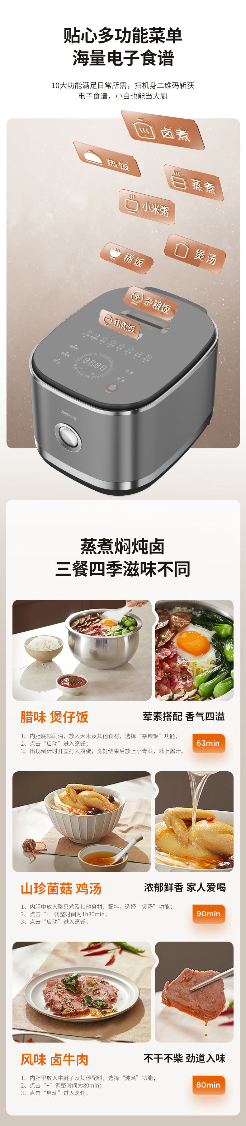 Joyoung's 2nd generation 0-coating IH heating rice cooker C8M-RC5G, 304 stainless steel inner pot, 4L uncoated multi-function rice cooker, high-quality domestic product
