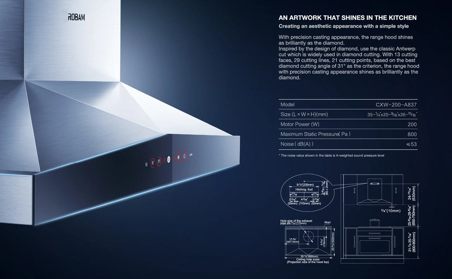 ROBAM Range Hood A837| 1200CFM| 36"| Wall Mount| Stainless Steel