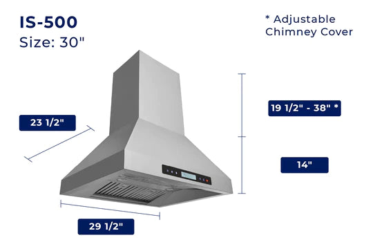 IS-500: Hauslane Range Hood, Island, 30" or 36", Stainless Steel