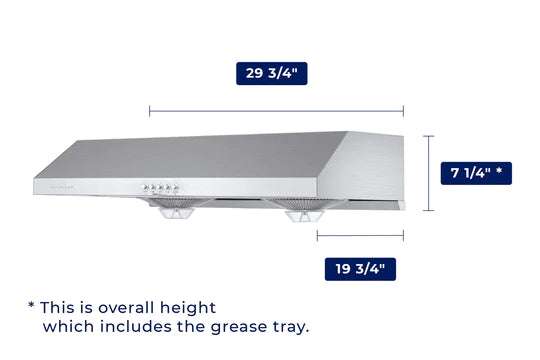 UC-C100: Hauslane Range Hood, Ducted Under Cabinet, 30", Stainless Steel