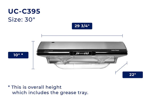 HAUSLANE UC-C395 Range Hood| 30"| 750 CFM| Stainless Steel| Under Cabinet