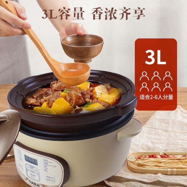 [TIANJI DSG-TZ30] Marmite électrique | 3,0 litres | Pot intérieur en argile violette