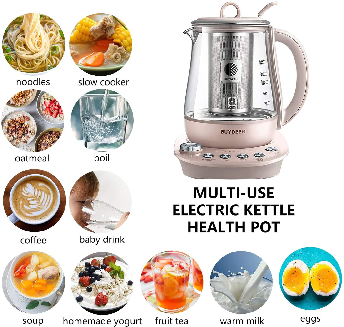 [BUYDEEM K2693] Kettle Cooker| Pink| 1.5 Liter|Glass Pot