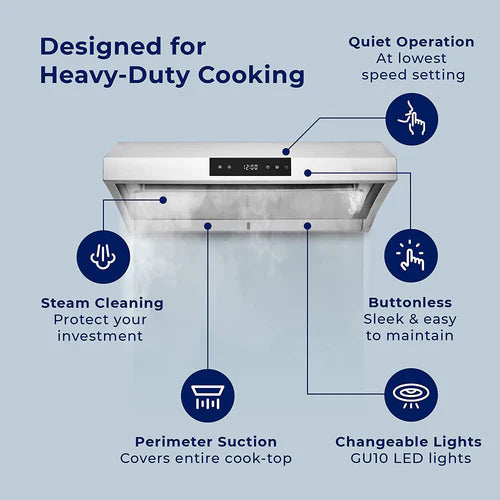 [Crown STAC-SS] Range Hood| 30"| 800 CFM| Stainless Steel| Under Cabinet| heating and automatic cleaning