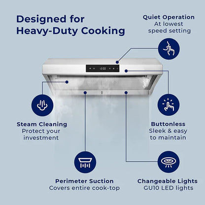 [Crown STAC-SS] Range Hood| 30"| 800 CFM| Stainless Steel| Under Cabinet| heating and automatic cleaning