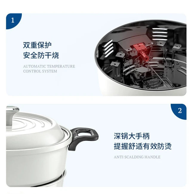 Joydeem electric hot pot JD-HG3706W, household split-type electric cooking pot for roasting and shabu-shabu all-in-one multi-functional electric wok electric barbecue cooking pot 3.5L electric cooking pot