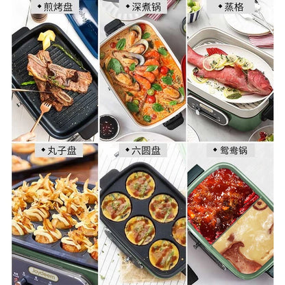 Joydeem Multi-function Cooking Pot Electric Hot Pot JD-HG9088G Mint Green Standard: Deep Pot Plate + Steak Plate + Steaming Plate 4.5L