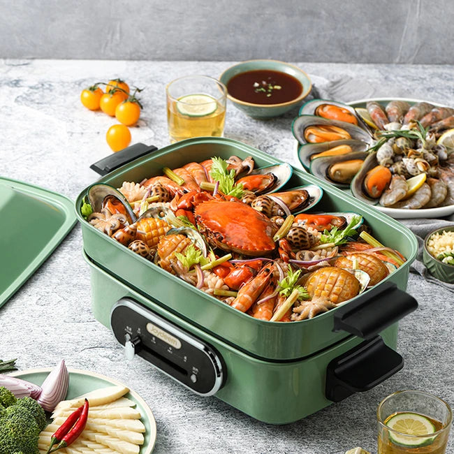 Joydeem Multi-function Cooking Pot Electric Hot Pot JD-HG9088G Mint Green Standard: Deep Pot Plate + Steak Plate + Steaming Plate 4.5L