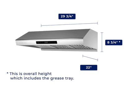 UC-PS10: Hauslane Range Hood, Ducted Under Cabinet, 30", Stainless Steel